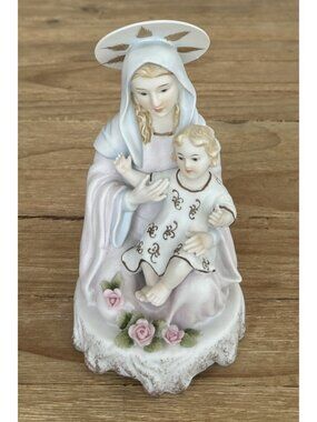 Lefton China "Madonna" Ceramic Figurine KW1695 Pastel Gold Japan Vintage